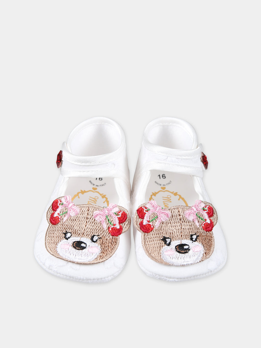 White ballet flats for baby girl with teddy bear